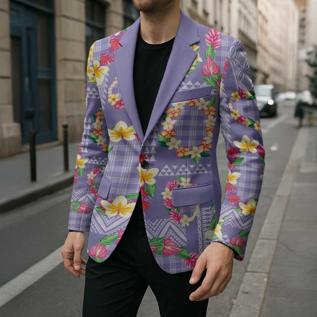 Hawaiian Leis Blazer Kakau Tattoos and Palaka Pastel Purple Color LT03 - Polynesian Pride