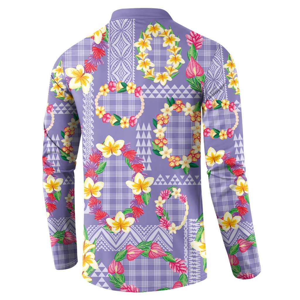 Hawaiian Leis Button Sweatshirt Kakau Tattoos and Palaka Pastel Purple Color LT03 - Polynesian Pride