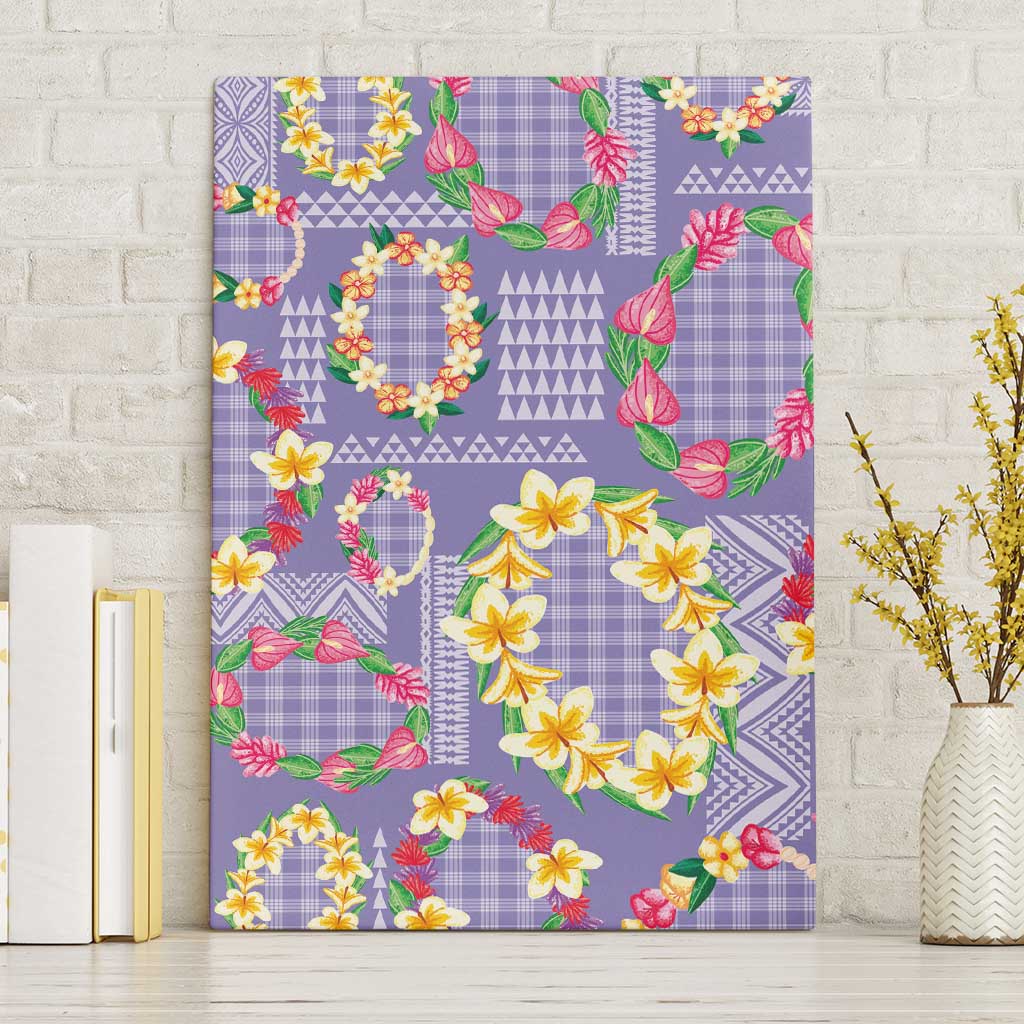 Hawaiian Leis Canvas Wall Art Kakau Tattoos and Palaka Pastel Purple Color LT03 Without Frame Purple - Polynesian Pride