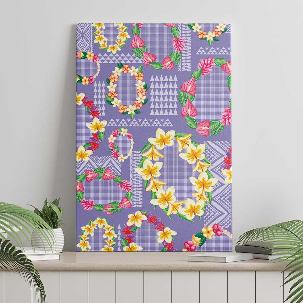 Hawaiian Leis Canvas Wall Art Kakau Tattoos and Palaka Pastel Purple Color LT03 - Polynesian Pride