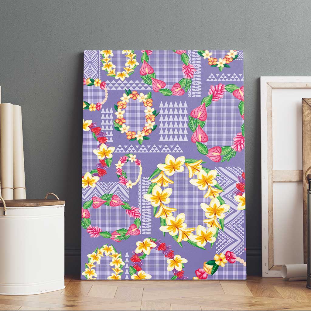 Hawaiian Leis Canvas Wall Art Kakau Tattoos and Palaka Pastel Purple Color LT03 - Polynesian Pride
