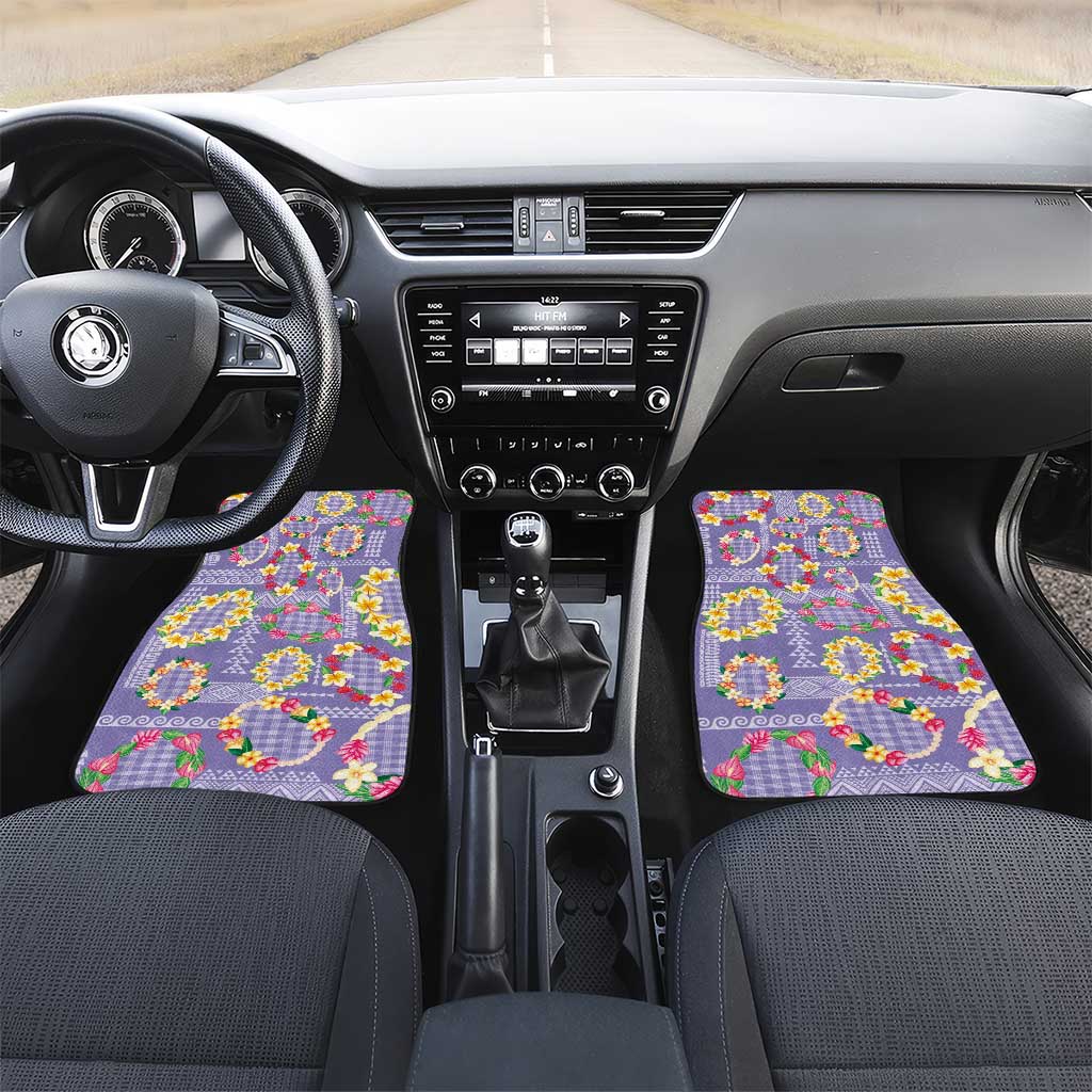 Hawaiian Leis Car Mats Kakau Tattoos and Palaka Pastel Purple Color LT03 Set 2pcs - Front Purple - Polynesian Pride