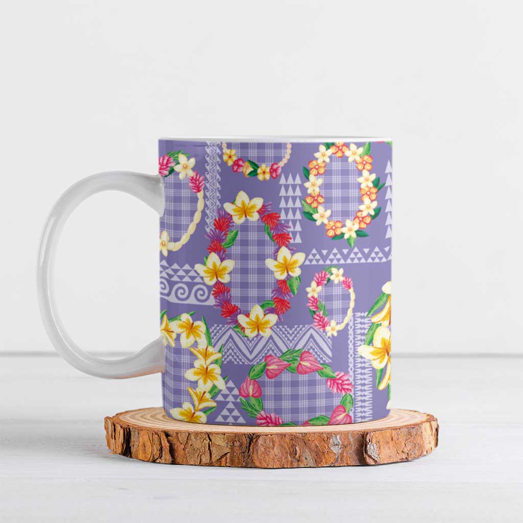 Hawaiian Leis Ceramic Mug Kakau Tattoos and Palaka Pastel Purple Color LT03 Purple - Polynesian Pride