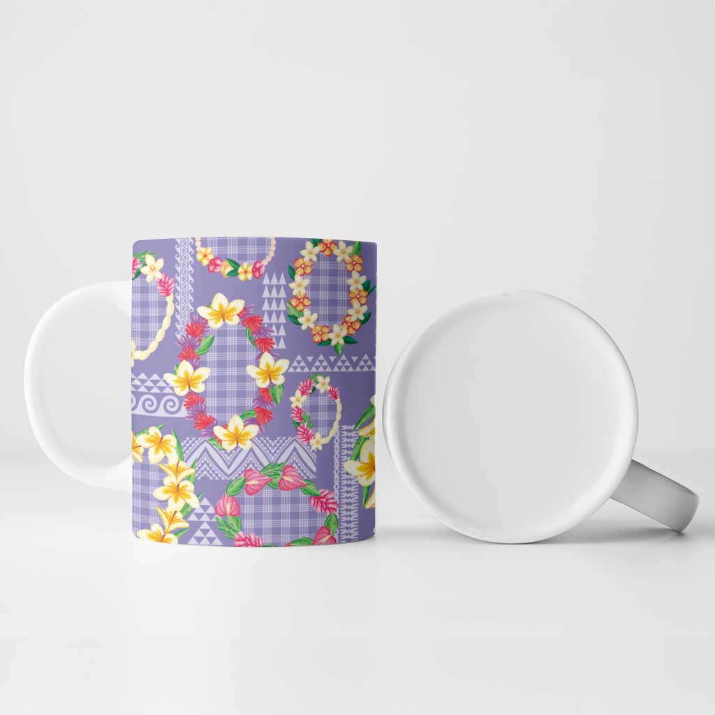 Hawaiian Leis Ceramic Mug Kakau Tattoos and Palaka Pastel Purple Color LT03 - Polynesian Pride