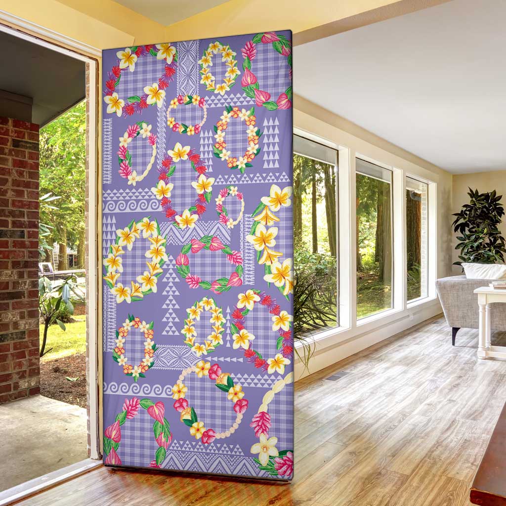 Hawaiian Leis Door Cover Kakau Tattoos and Palaka Pastel Purple Color LT03 - Polynesian Pride