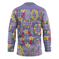 Hawaiian Leis Hockey Jersey Kakau Tattoos and Palaka Pastel Purple Color LT03 - Polynesian Pride