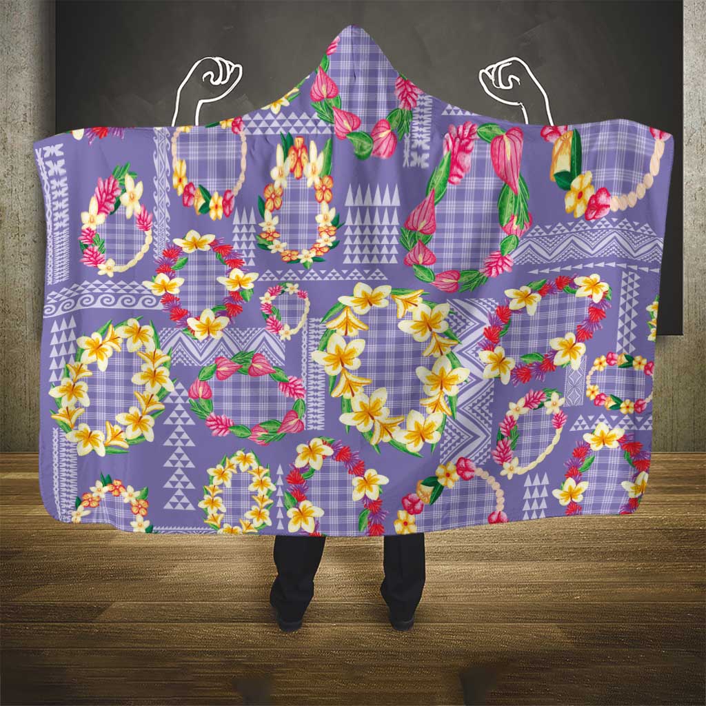 Hawaiian Leis Hooded Blanket Kakau Tattoos and Palaka Pastel Purple Color LT03 - Polynesian Pride