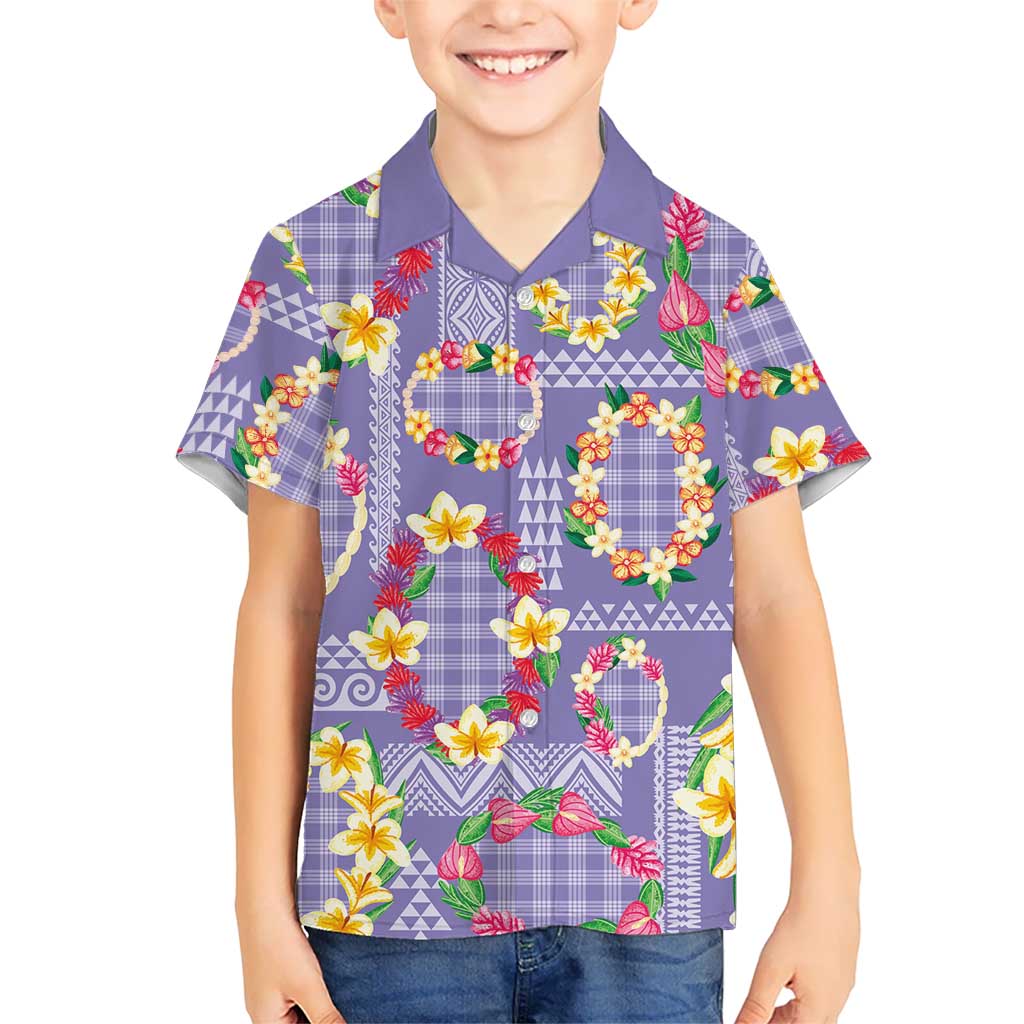 Hawaiian Leis Kid Hawaiian Shirt Kakau Tattoos and Palaka Pastel Purple Color LT03 Kid Purple - Polynesian Pride