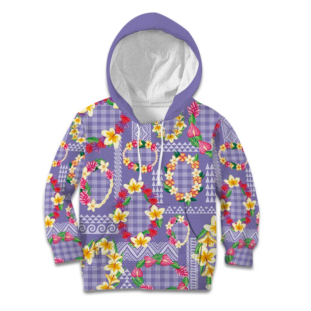Hawaiian Leis Kid Hoodie Kakau Tattoos and Palaka Pastel Purple Color LT03 Hoodie Purple - Polynesian Pride