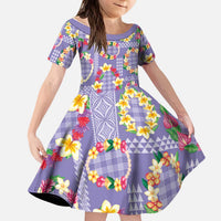 Hawaiian Leis Kid Short Sleeve Dress Kakau Tattoos and Palaka Pastel Purple Color LT03 KID Purple - Polynesian Pride