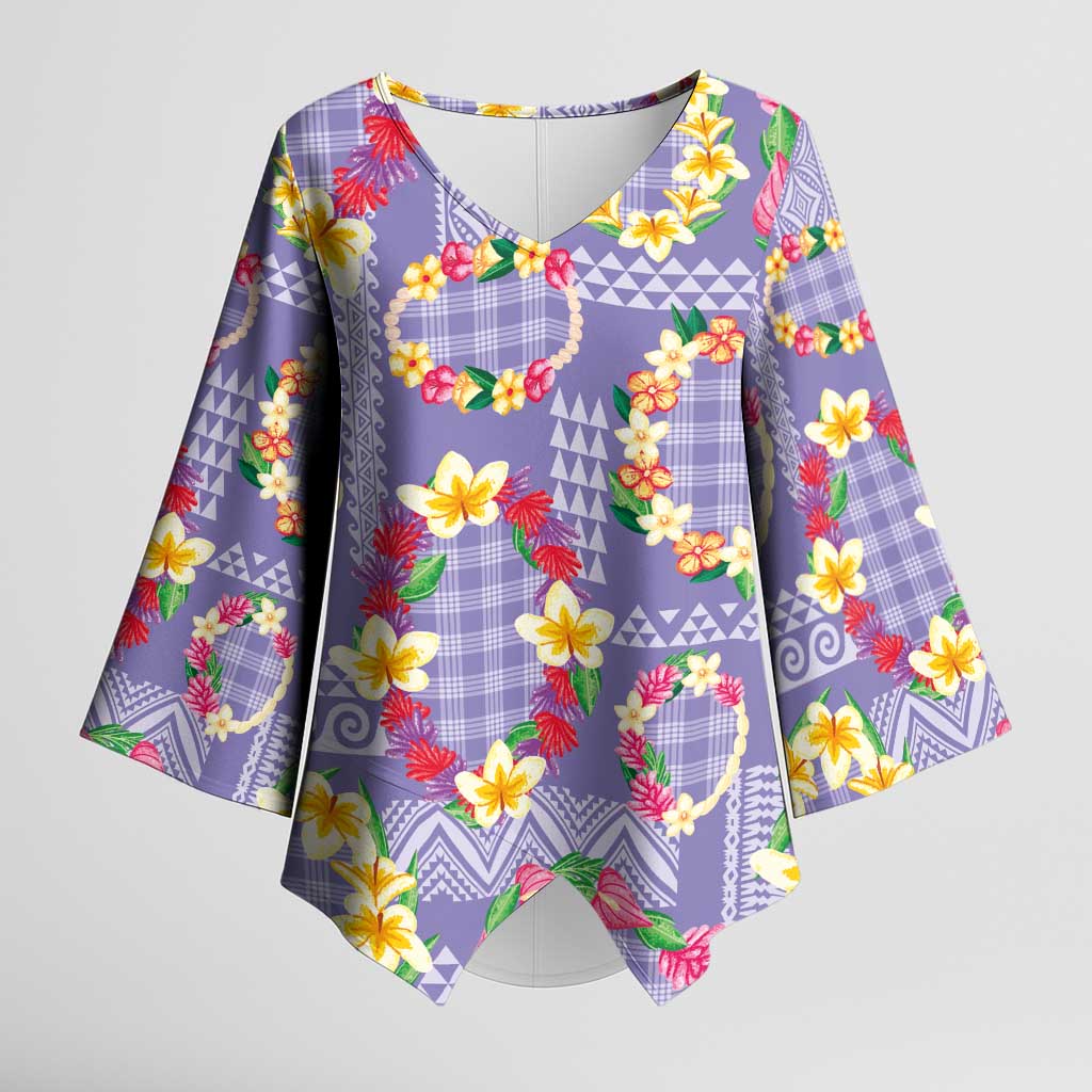 Hawaiian Leis Kimono Sleeve Blouse Kakau Tattoos and Palaka Pastel Purple Color LT03 Female Purple - Polynesian Pride