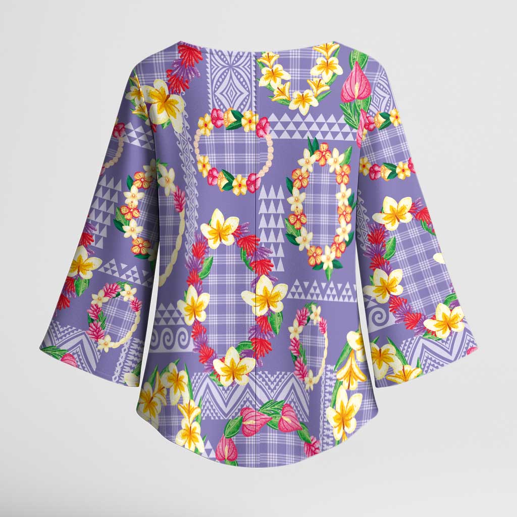 Hawaiian Leis Kimono Sleeve Blouse Kakau Tattoos and Palaka Pastel Purple Color LT03 - Polynesian Pride