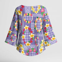 Hawaiian Leis Kimono Sleeve Blouse Kakau Tattoos and Palaka Pastel Purple Color LT03 - Polynesian Pride