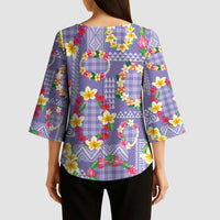Hawaiian Leis Kimono Sleeve Blouse Kakau Tattoos and Palaka Pastel Purple Color LT03 - Polynesian Pride