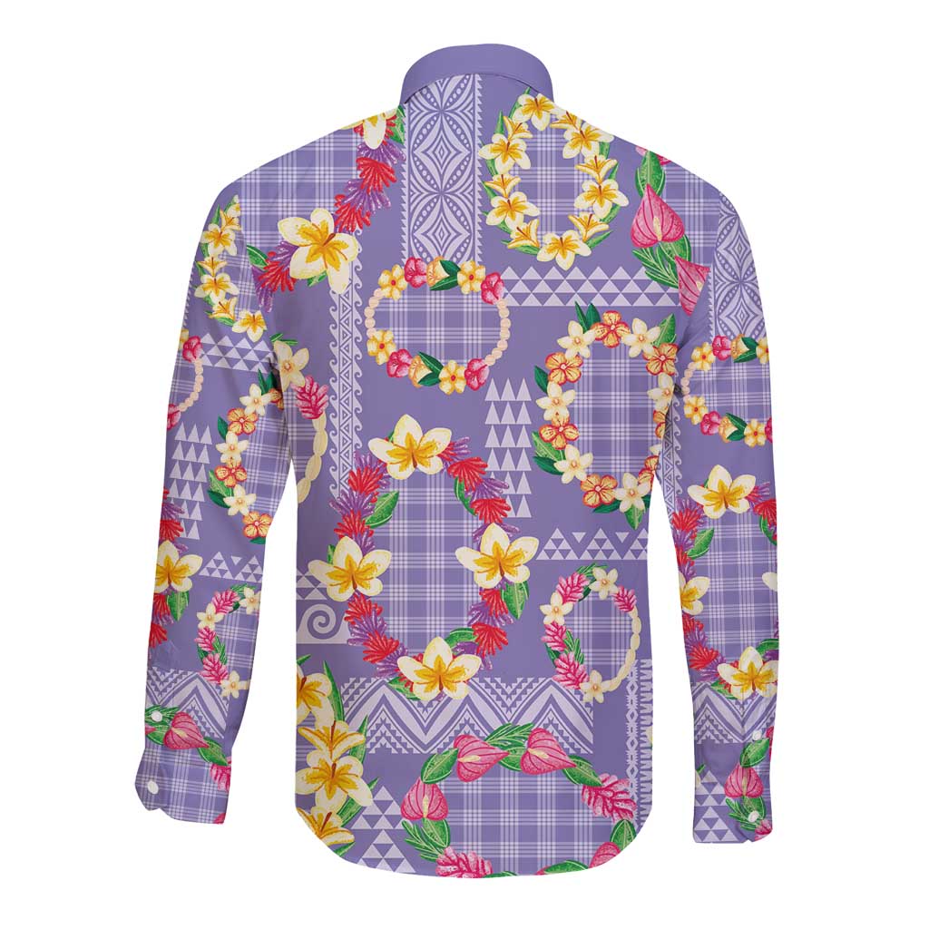 Hawaiian Leis Long Sleeve Button Shirt Kakau Tattoos and Palaka Pastel Purple Color LT03 - Polynesian Pride