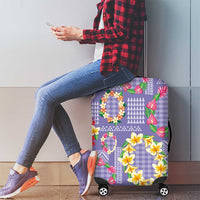 Hawaiian Leis Luggage Cover Kakau Tattoos and Palaka Pastel Purple Color LT03 - Polynesian Pride