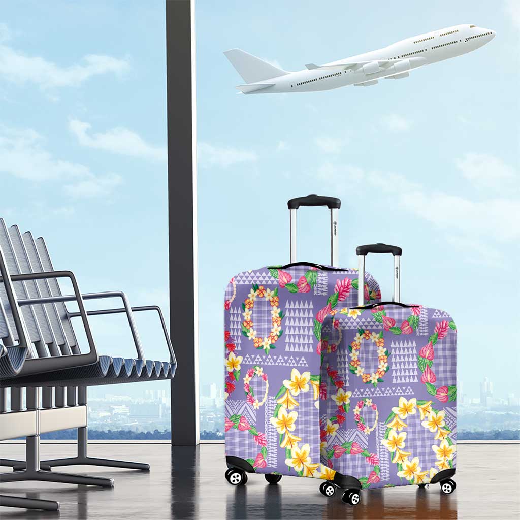 Hawaiian Leis Luggage Cover Kakau Tattoos and Palaka Pastel Purple Color LT03 - Polynesian Pride