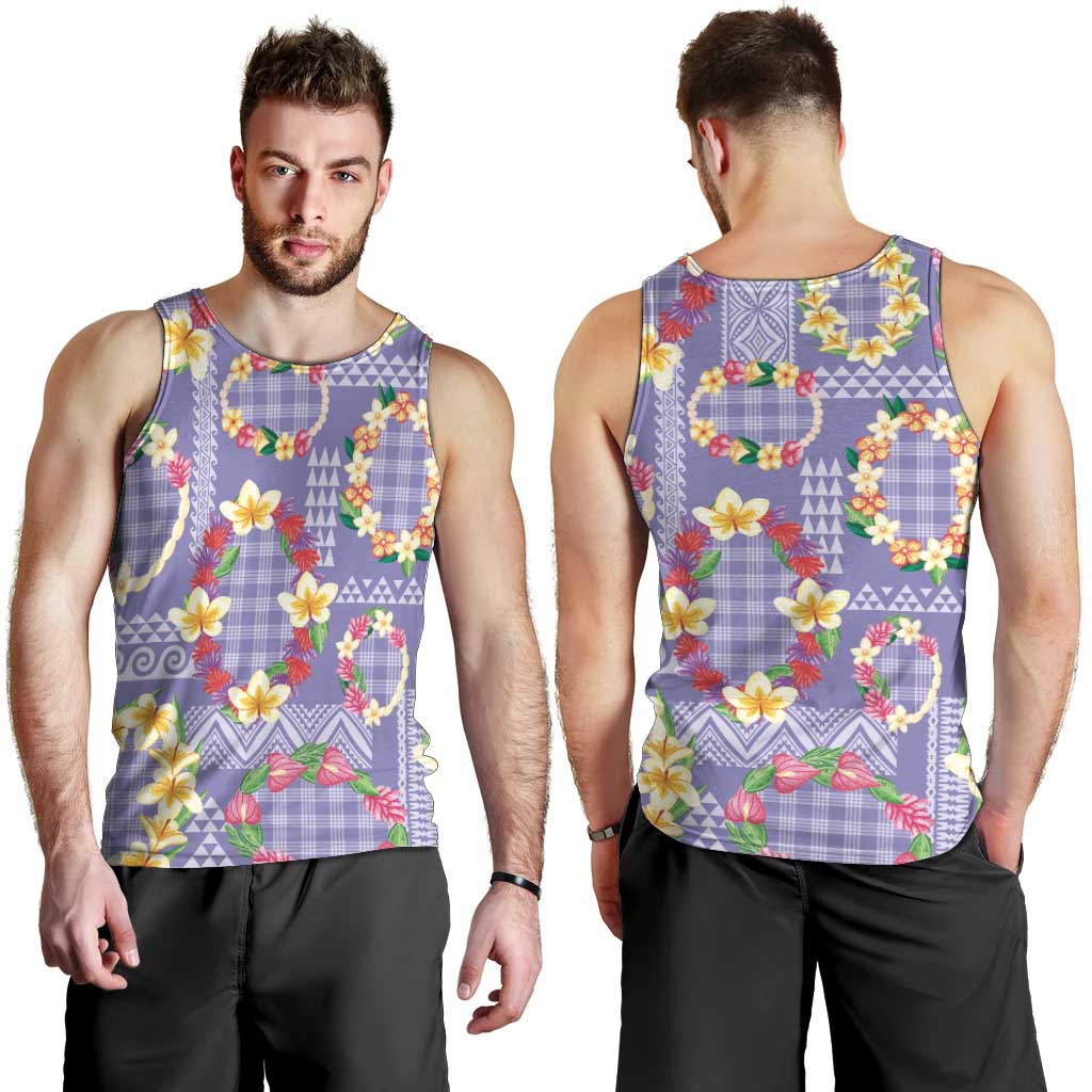 Hawaiian Leis Men Tank Top Kakau Tattoos and Palaka Pastel Purple Color LT03 - Polynesian Pride
