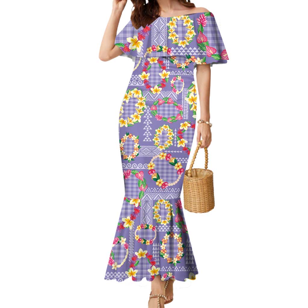 Hawaiian Leis Mermaid Dress Kakau Tattoos and Palaka Pastel Purple Color
