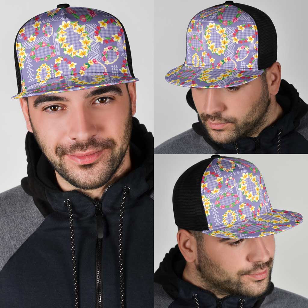 Hawaiian Leis Mesh Trucker Cap Kakau Tattoos and Palaka Pastel Purple Color LT03 - Polynesian Pride