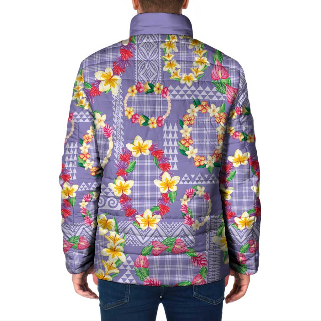 Hawaiian Leis Padded Jacket Kakau Tattoos and Palaka Pastel Purple Color LT03 - Polynesian Pride