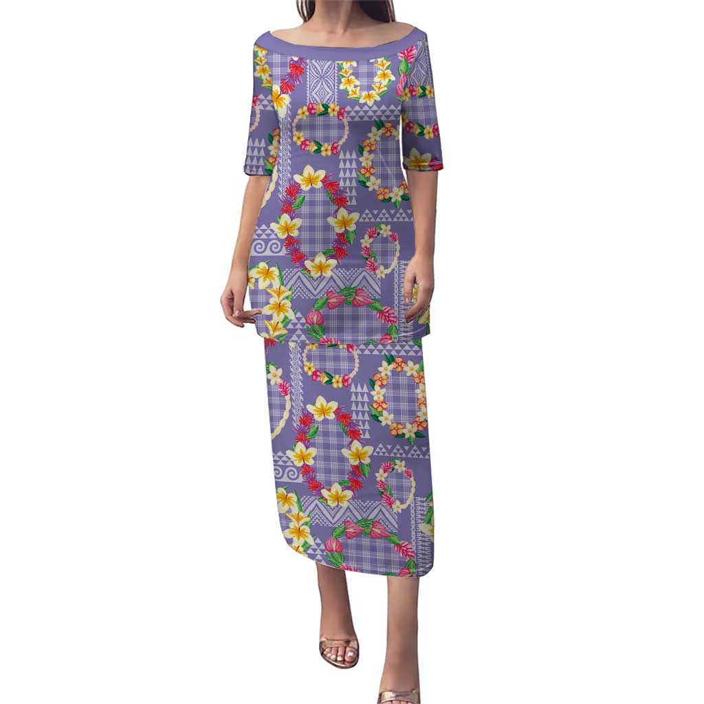 Hawaiian Leis Puletasi Kakau Tattoos and Palaka Pastel Purple Color LT03 Long Dress Purple - Polynesian Pride