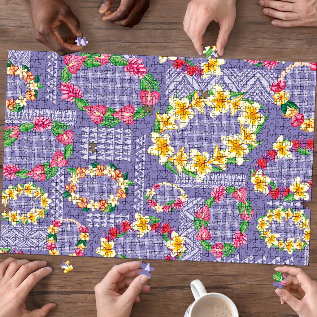 Hawaiian Leis Puzzle Kakau Tattoos and Palaka Pastel Purple Color LT03 - Polynesian Pride