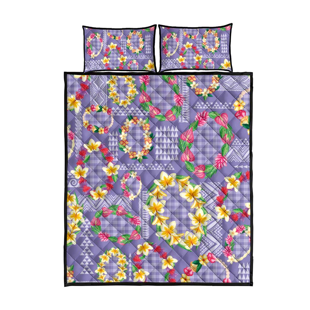 Hawaiian Leis Quilt Bed Set Kakau Tattoos and Palaka Pastel Purple Color LT03 - Polynesian Pride