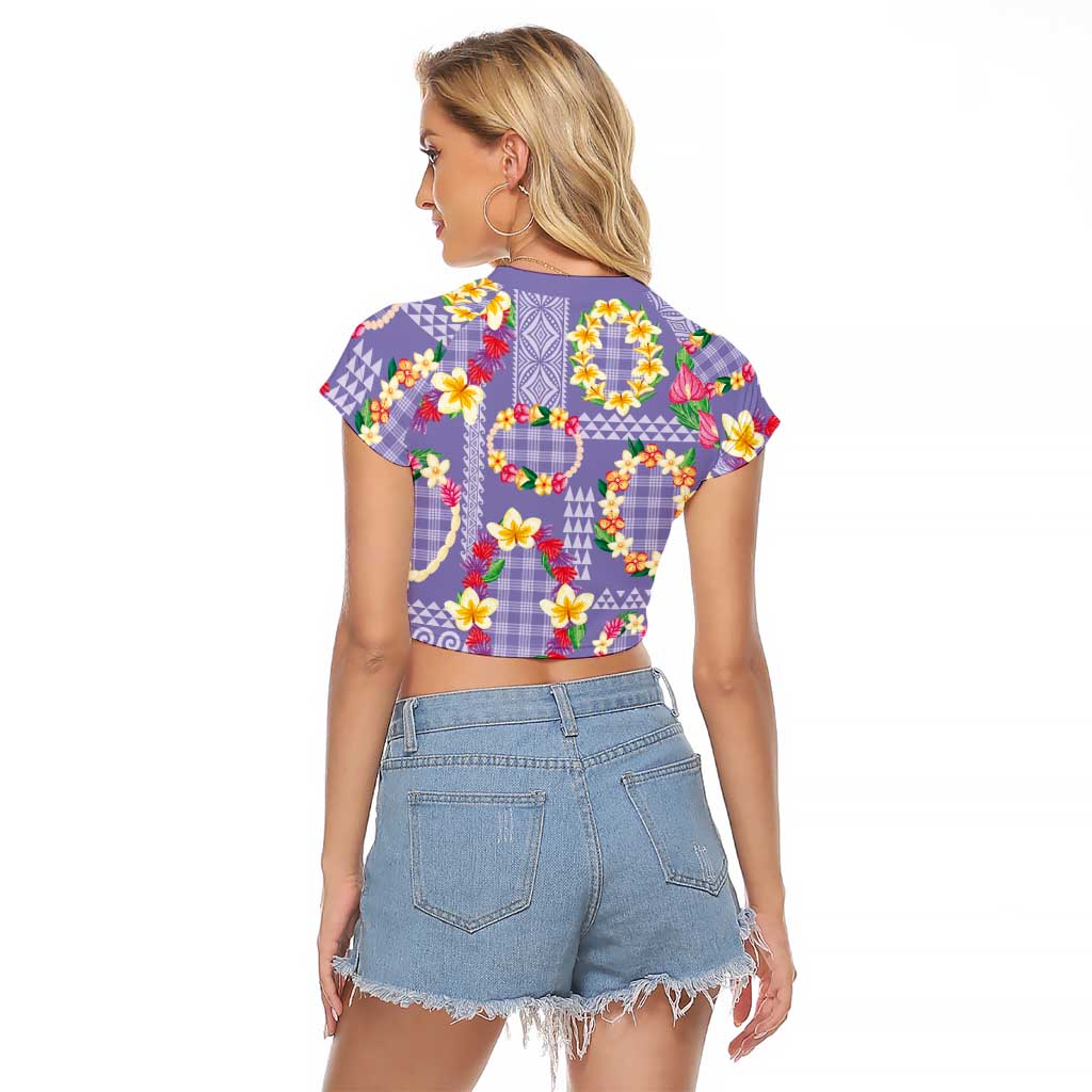 Hawaiian Leis Raglan Cropped T Shirt Kakau Tattoos and Palaka Pastel Purple Color LT03 - Polynesian Pride