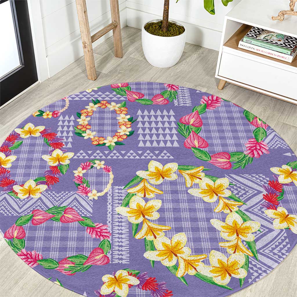 Hawaiian Leis Round Carpet Kakau Tattoos and Palaka Pastel Purple Color LT03 Purple - Polynesian Pride