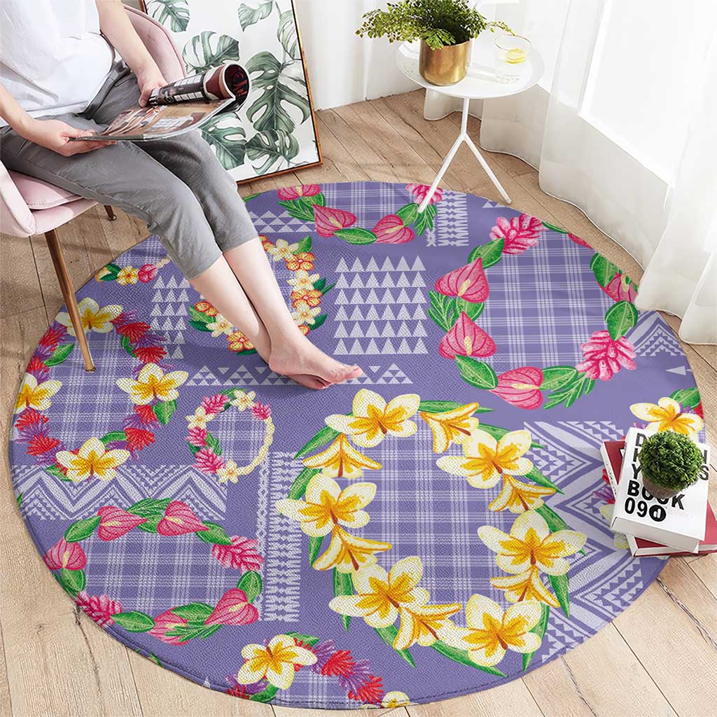 Hawaiian Leis Round Carpet Kakau Tattoos and Palaka Pastel Purple Color LT03 - Polynesian Pride