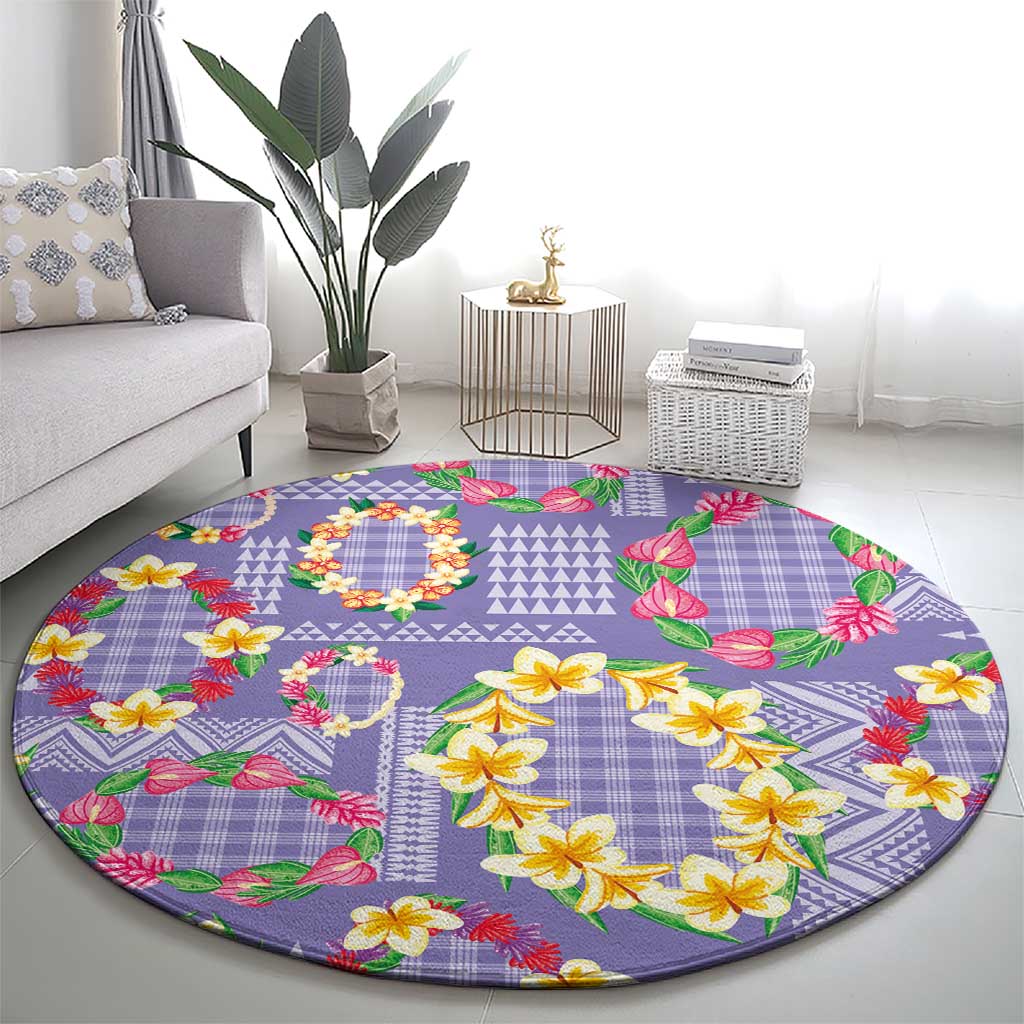 Hawaiian Leis Round Carpet Kakau Tattoos and Palaka Pastel Purple Color LT03 - Polynesian Pride