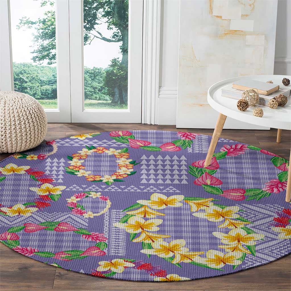 Hawaiian Leis Round Carpet Kakau Tattoos and Palaka Pastel Purple Color LT03 - Polynesian Pride