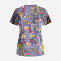 Hawaiian Leis Scrub Top Kakau Tattoos and Palaka Pastel Purple Color LT03 - Polynesian Pride