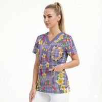 Hawaiian Leis Scrub Top Kakau Tattoos and Palaka Pastel Purple Color LT03 - Polynesian Pride