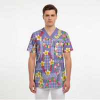 Hawaiian Leis Scrub Top Kakau Tattoos and Palaka Pastel Purple Color LT03 - Polynesian Pride