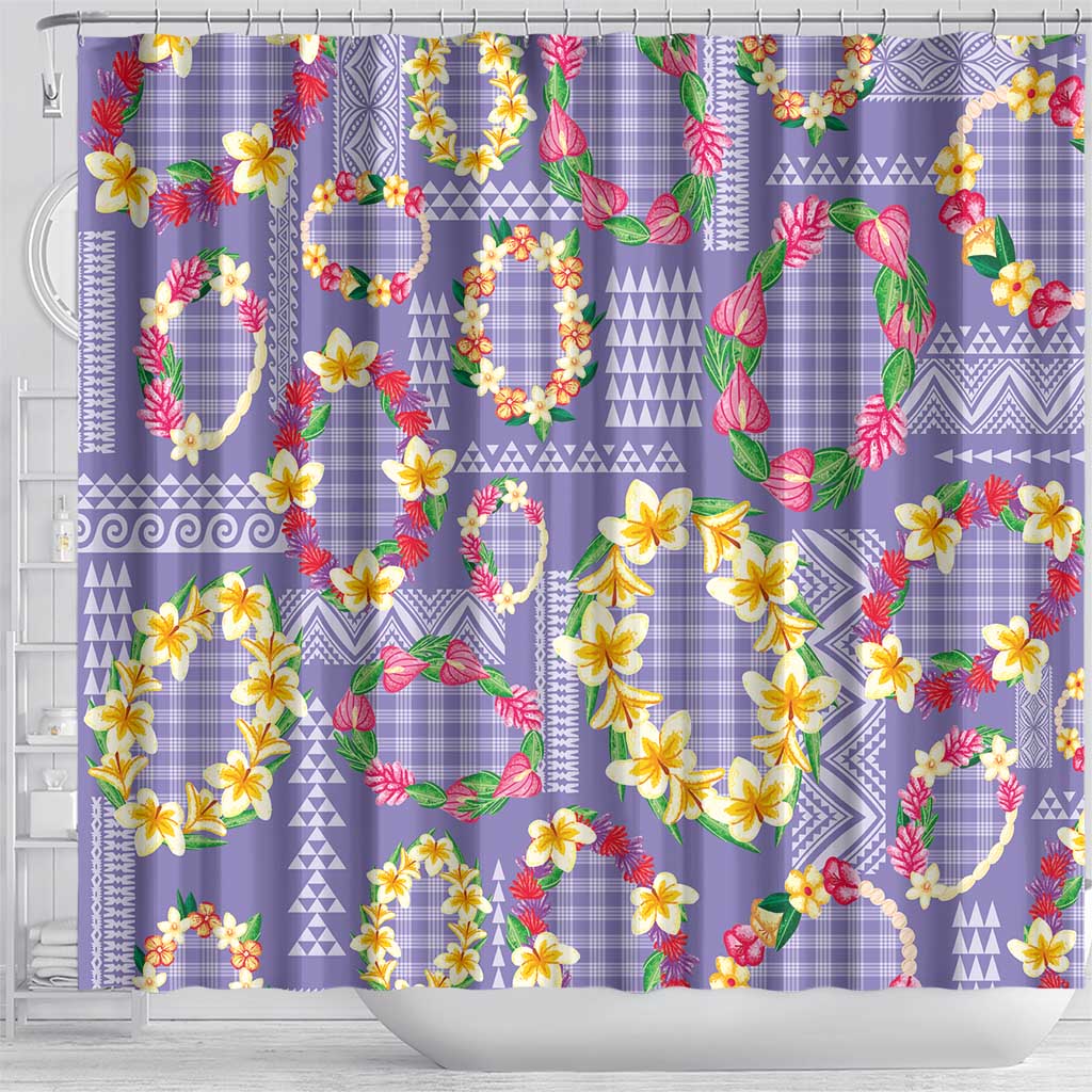 Hawaiian Leis Shower Curtain Kakau Tattoos and Palaka Pastel Purple Color LT03 - Polynesian Pride
