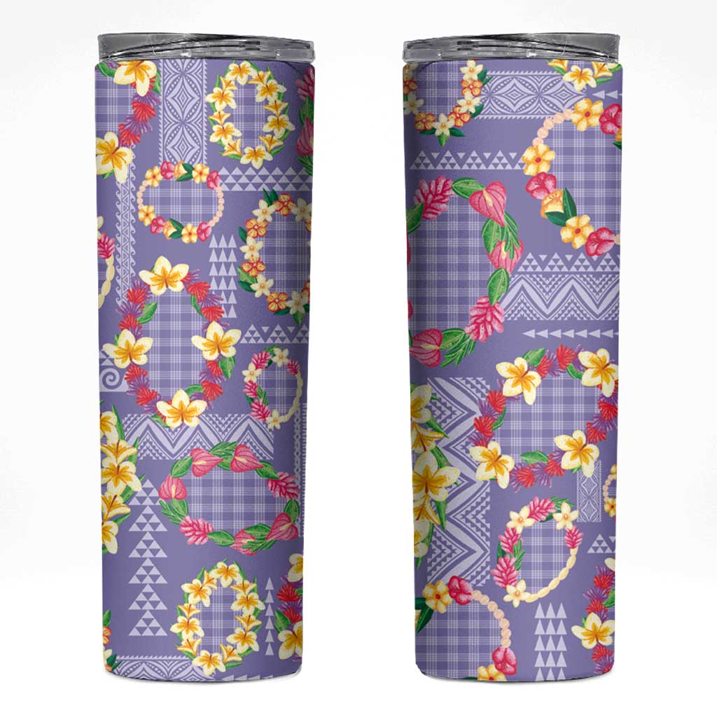 Hawaiian Leis Skinny Tumbler Kakau Tattoos and Palaka Pastel Purple Color LT03 Purple - Polynesian Pride