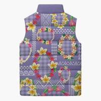 Hawaiian Leis Sleeveless Puffer Jacket Kakau Tattoos and Palaka Pastel Purple Color LT03 - Polynesian Pride