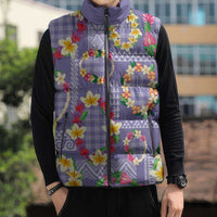 Hawaiian Leis Sleeveless Puffer Jacket Kakau Tattoos and Palaka Pastel Purple Color LT03 - Polynesian Pride