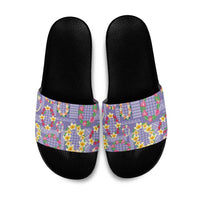 Hawaiian Leis Slide Sandals Kakau Tattoos and Palaka Pastel Purple Color LT03 Purple - Polynesian Pride