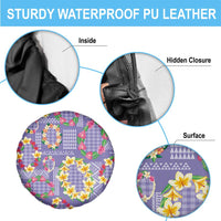 Hawaiian Leis Spare Tire Cover Kakau Tattoos and Palaka Pastel Purple Color LT03 - Polynesian Pride