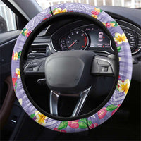 Hawaiian Leis Steering Wheel Cover Kakau Tattoos and Palaka Pastel Purple Color LT03 - Polynesian Pride