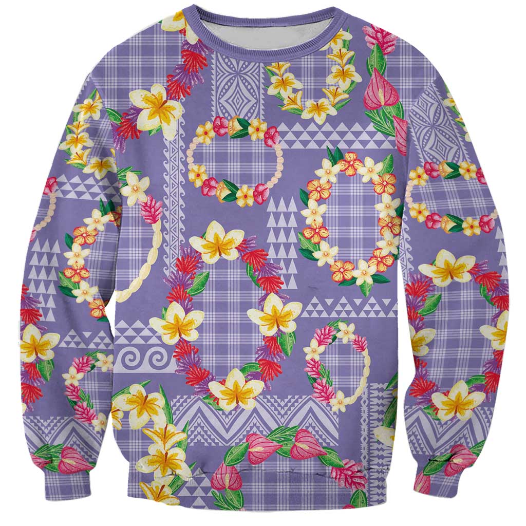 Hawaiian Leis Sweatshirt Kakau Tattoos and Palaka Pastel Purple Color LT03 Unisex Purple - Polynesian Pride