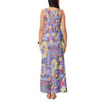 Hawaiian Leis Tank Maxi Dress Kakau Tattoos and Palaka Pastel Purple Color LT03 - Polynesian Pride