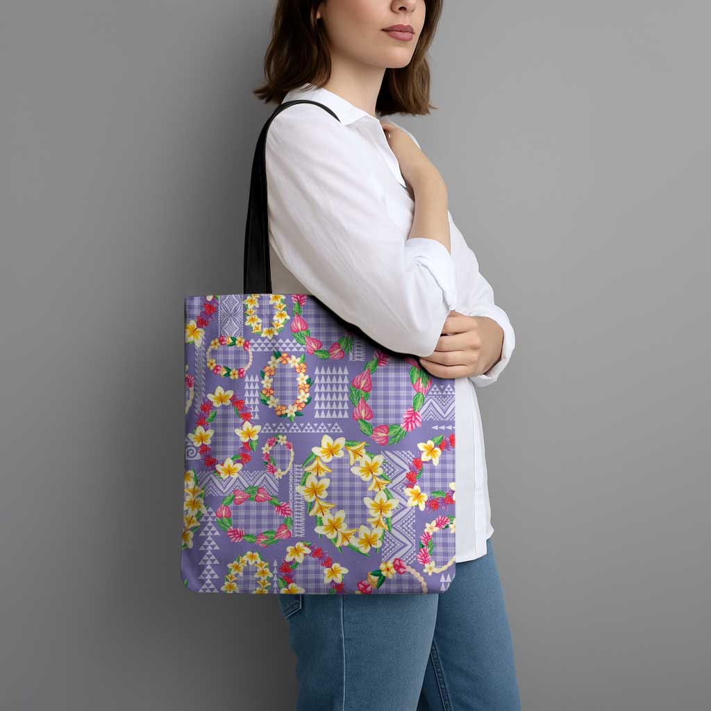 Hawaiian Leis Tote Bag Kakau Tattoos and Palaka Pastel Purple Color LT03 - Polynesian Pride