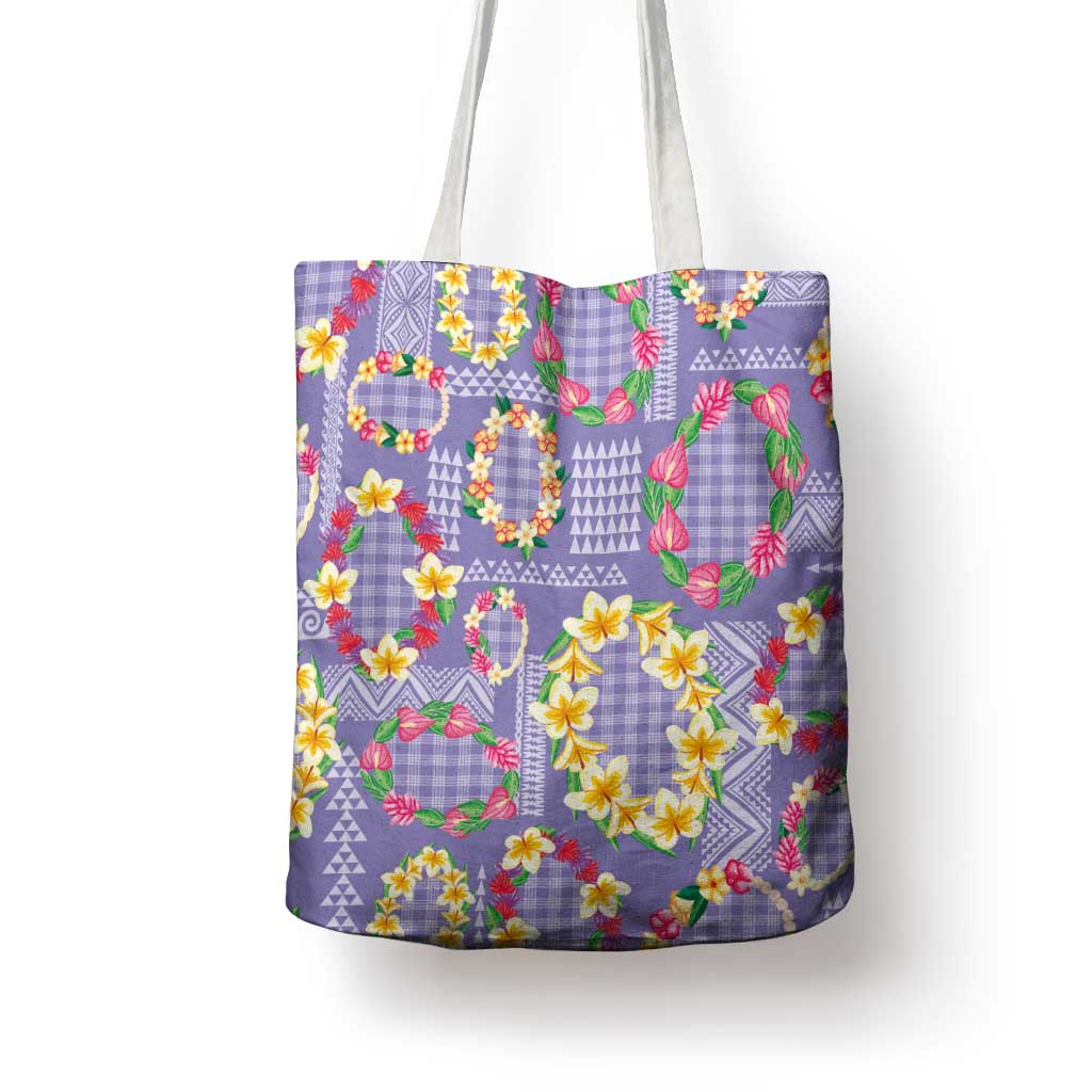 Hawaiian Leis Tote Bag Kakau Tattoos and Palaka Pastel Purple Color LT03 - Polynesian Pride