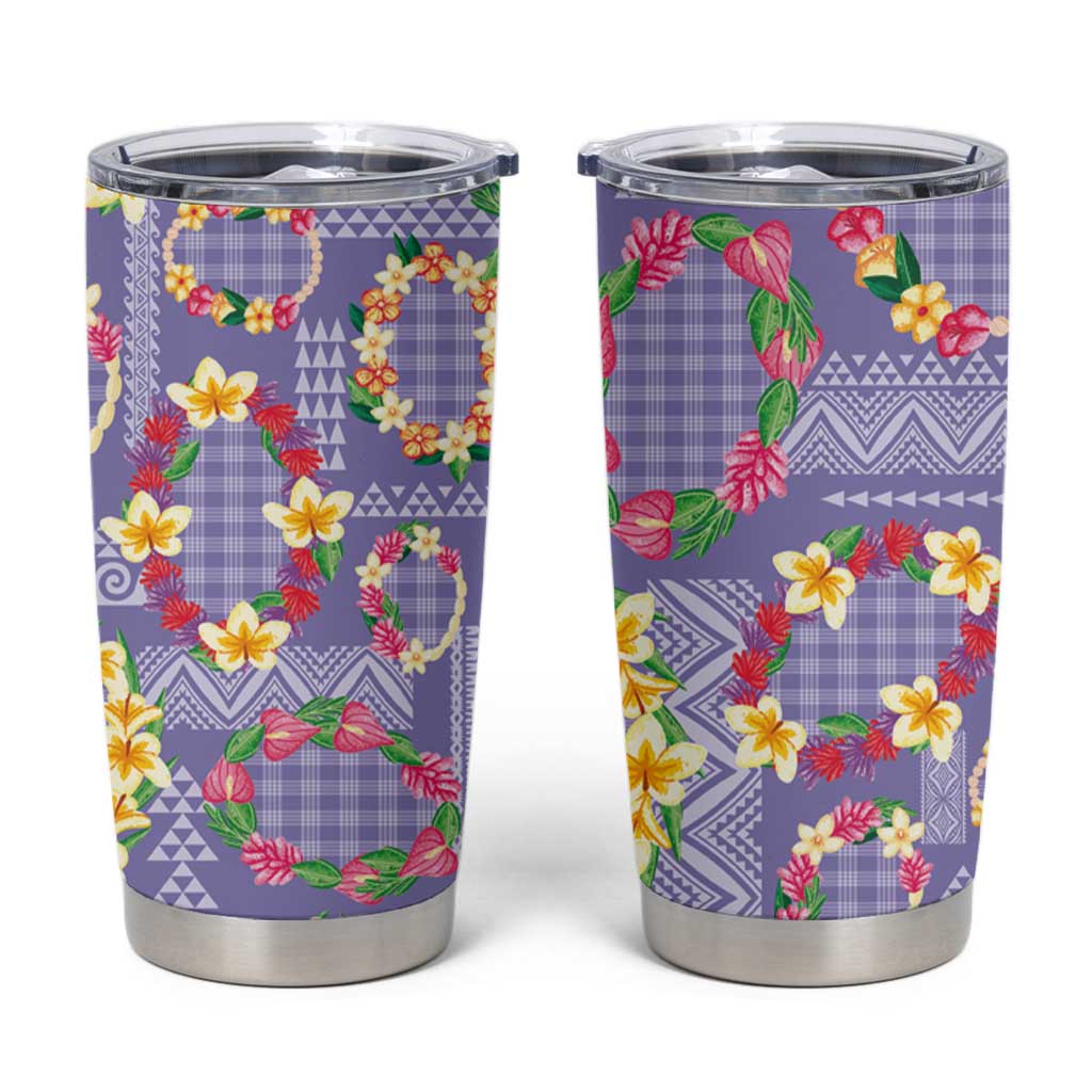 Hawaiian Leis Tumbler Cup Kakau Tattoos and Palaka Pastel Purple Color LT03 Purple - Polynesian Pride