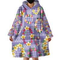 Hawaiian Leis Wearable Blanket Hoodie Kakau Tattoos and Palaka Pastel Purple Color LT03 - Polynesian Pride