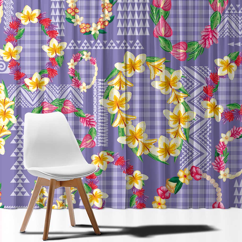 Hawaiian Leis Window Curtain Kakau Tattoos and Palaka Pastel Purple Color LT03 - Polynesian Pride